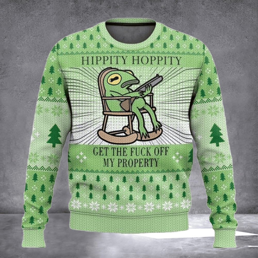 Frog Get The Fck Off My Property Ugly Christmas Sweater Funny Frog Meme Clothing Xmas Gifts - Otakuforge