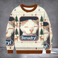 Tokyocanvas Benadryl Cat Meme Ugly Christmas Sweater Hilarious Cat Apparel Pet Lovers Gifts - Otakuforge