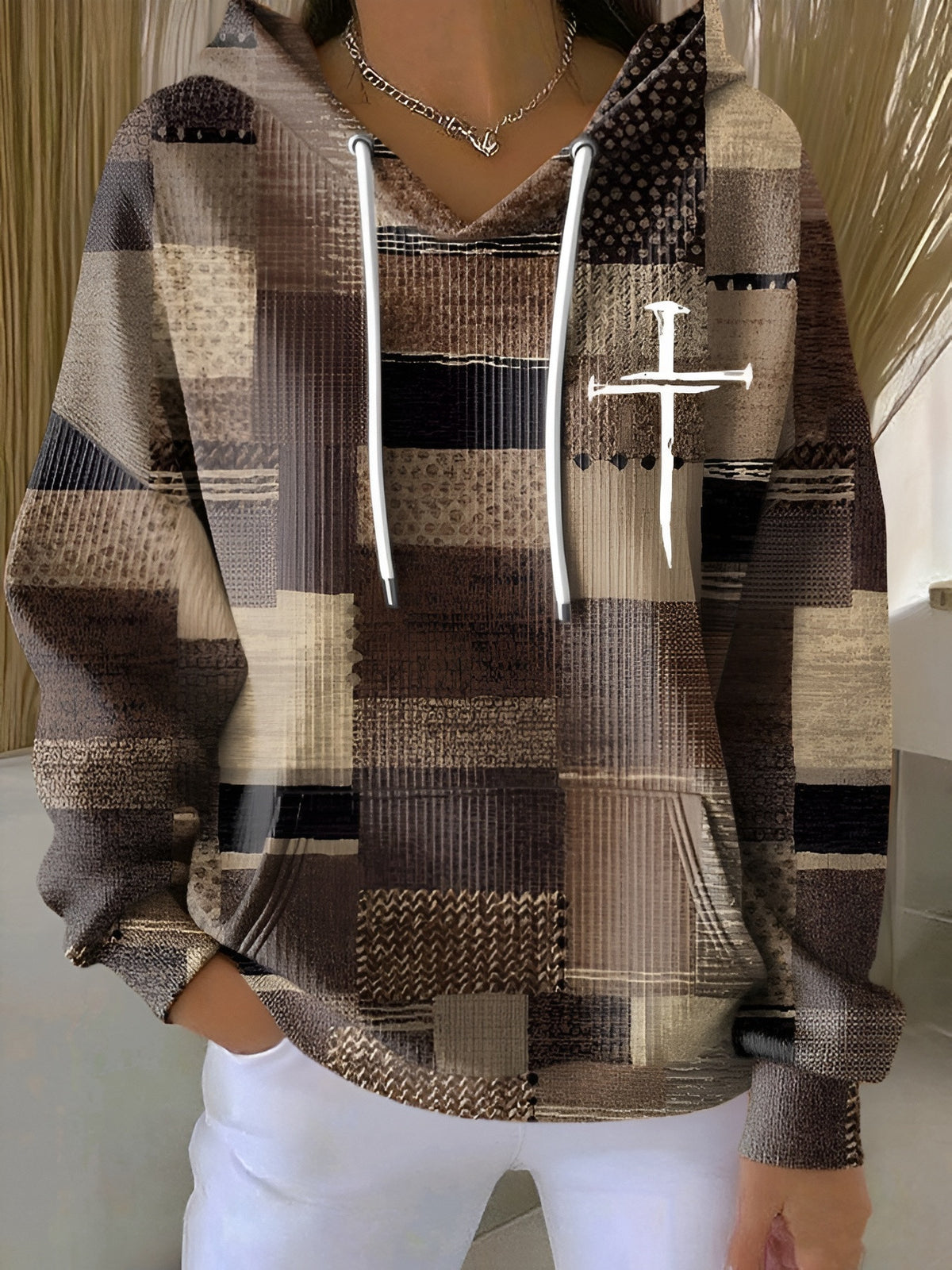 Three Nails Holy Cross Color Block Contrast Hoodie Christian Streetwear Faith Based Merch - Otakuforge
