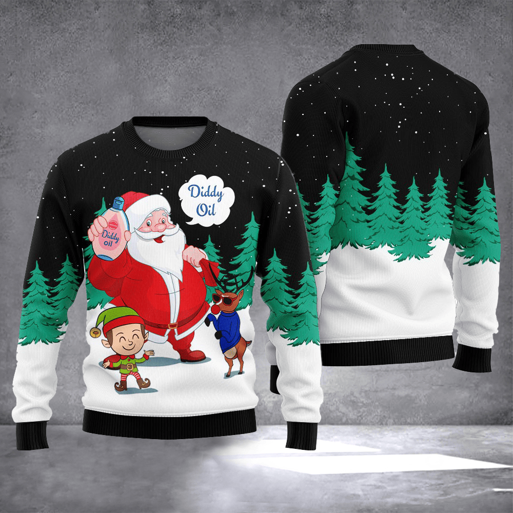 Diddy Oil Santa Claus Ugly Christmas Sweater Sarcastic Xmas Apparel Meme Clothing Gifts For Him - Otakuforge