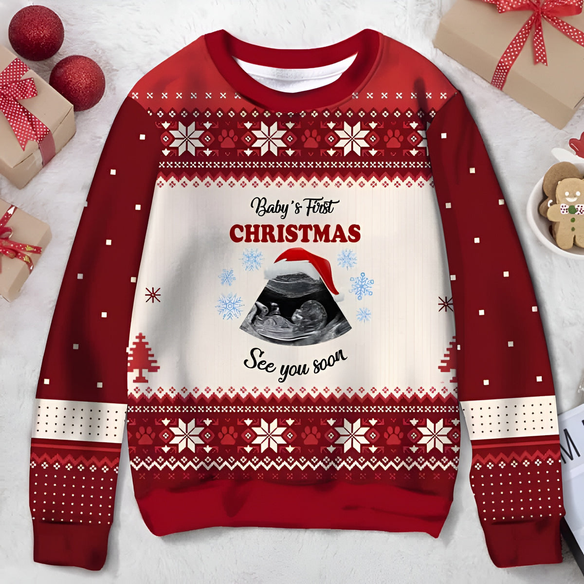 Personalized Baby Ultrasound Ugly Christmas Sweater Warm Clothes Xmas Gifts For New Parents - Otakuforge