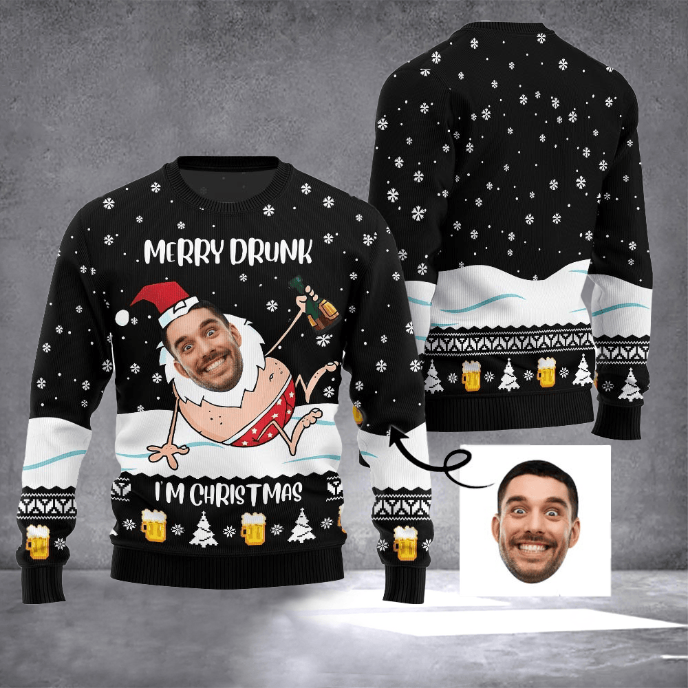 Personalized Photo Merry Drunk Ugly Christmas Sweater Xmas Presents For Beer Lovers - Otakuforge
