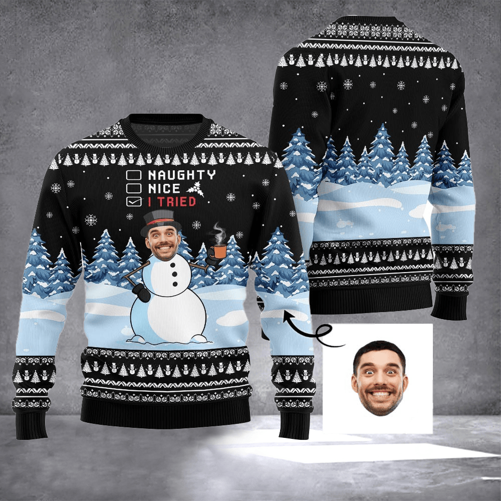 Personalized Photo Snowman Ugly Christmas Sweater Winter Apparel Christmas Gift Ideas For Him - Otakuforge