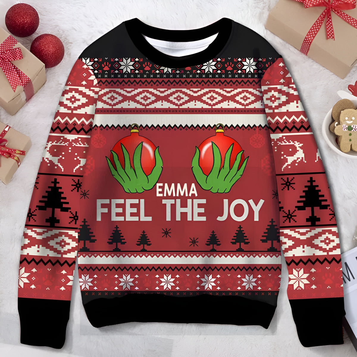 Personalized Feel The Joy Ugly Christmas Sweater Funny Grinch Hands Sweater Christmas Gifts - Otakuforge