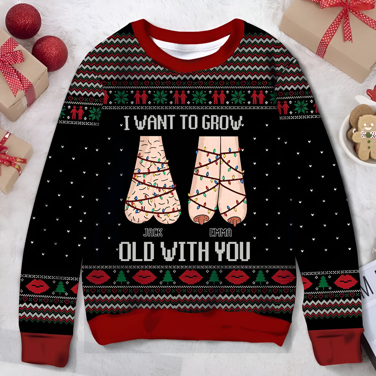 Personalized Grow Old With You Ugly Christmas Sweater Humorous Clothing Xmas Gifts For Couples - Otakuforge