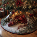 Crimson Winter Dragon Quilted Tree Skirt Christmas Living Room Unique Dragon Gifts - Otakuforge