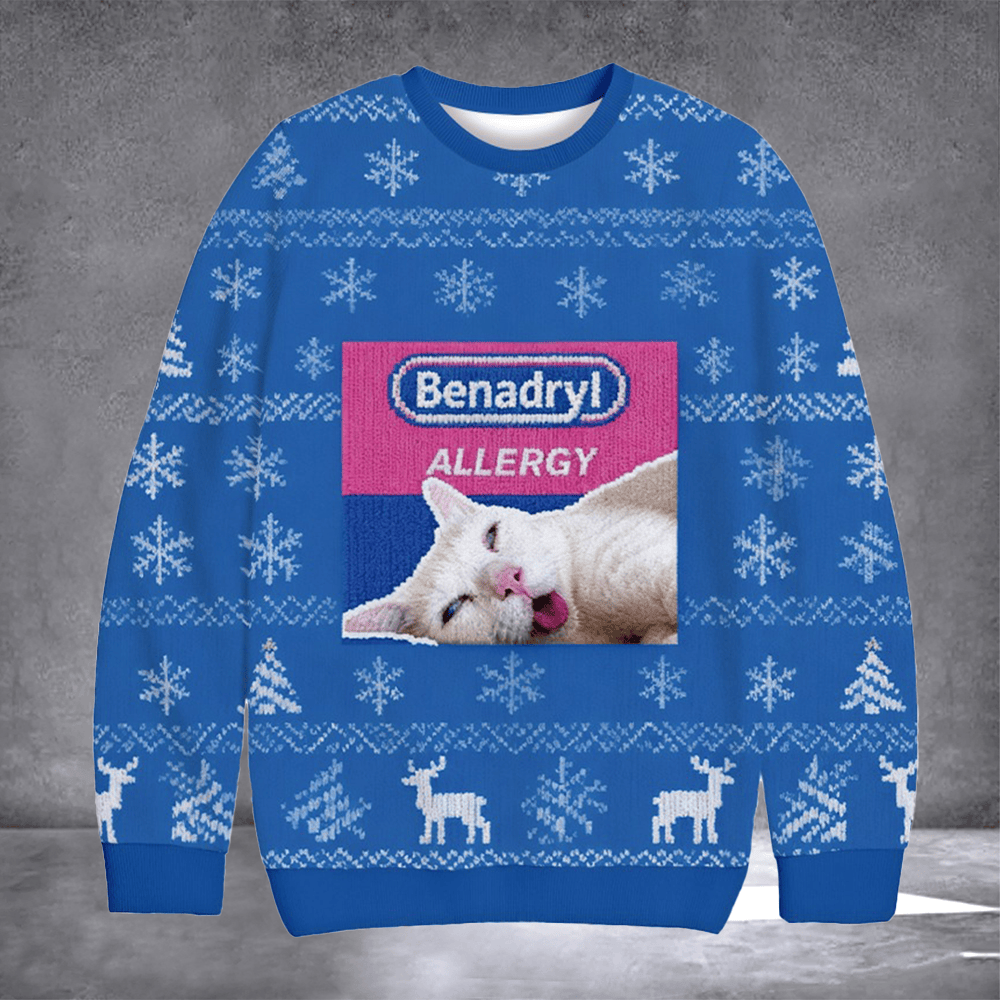Cat Benadryl Allergy Ugly Christmas Sweater Xmas Clothing Christmas Gifts For Cat Lovers - Otakuforge