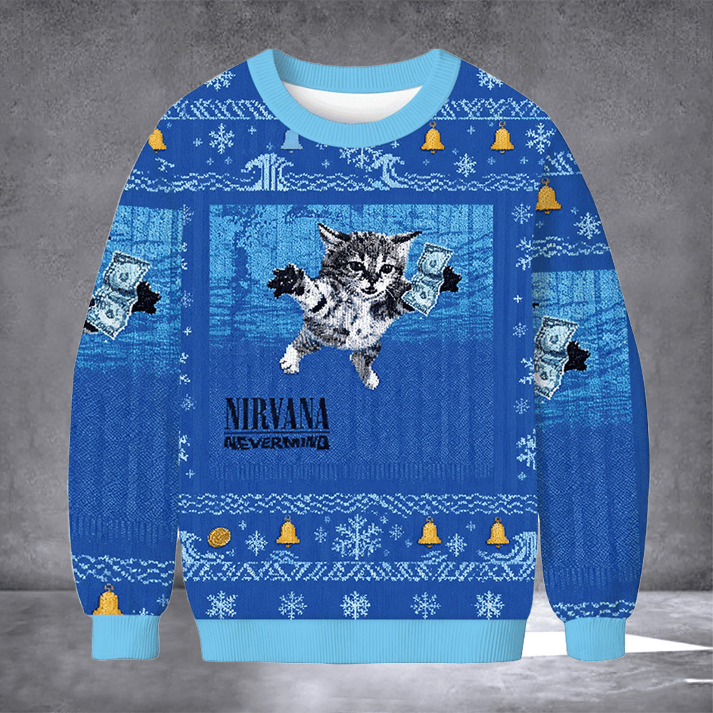 Cat Nirvana Nevermind Ugly Christmas Sweater Xmas Meme Clothing Funny Gifts For Cat Lovers - Otakuforge