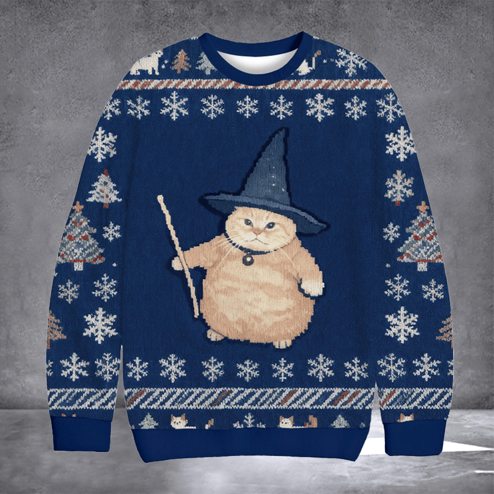 Wizard Cat Ugly Christmas Sweater Hilarious Cat Meme Clothing Christmas Gifts For Her - Otakuforge