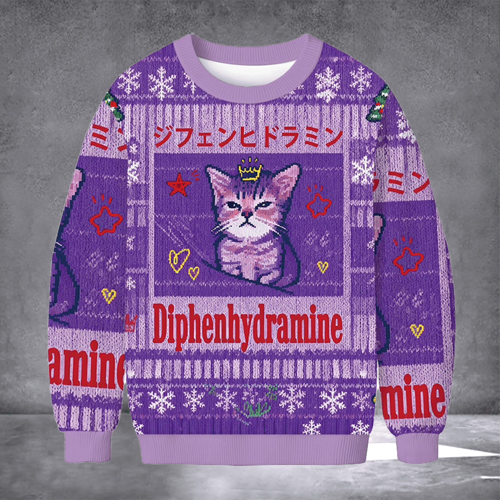 Cat Diphenhydramine Ugly Christmas Sweater Funny Winter Clothing Xmas Gifts For Cat Owners - Otakuforge
