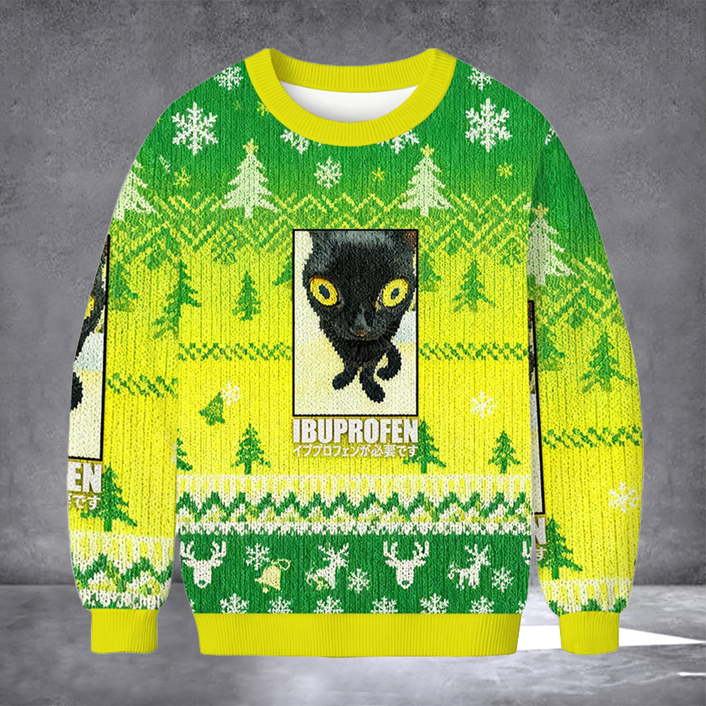 Cat Ibuprofen Ugly Christmas Sweater Funny Christmas Vacation Apparel Xmas Gifts For Dad - Otakuforge