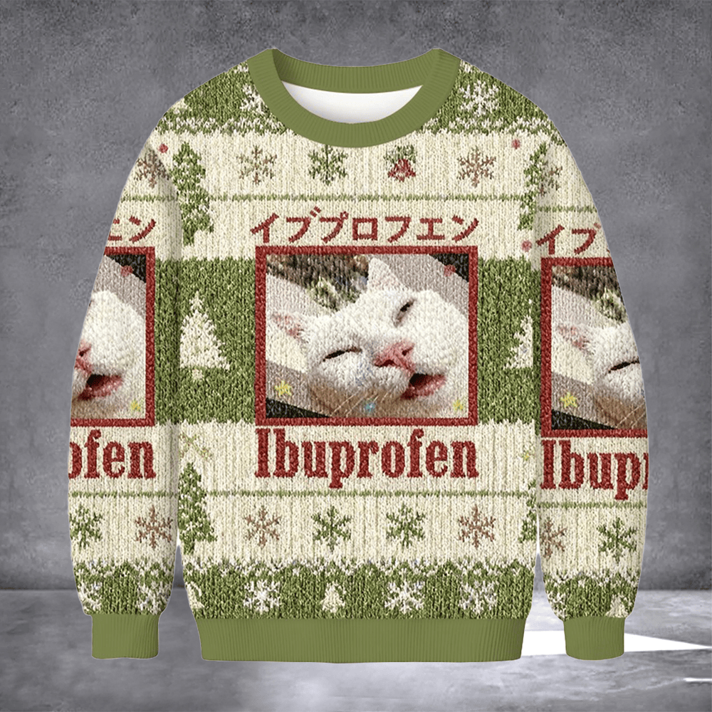 Cat Ibuprofen Ugly Christmas Sweater Hilarious Xmas Sweater Funny Cat Meme Lovers Gifts - Otakuforge
