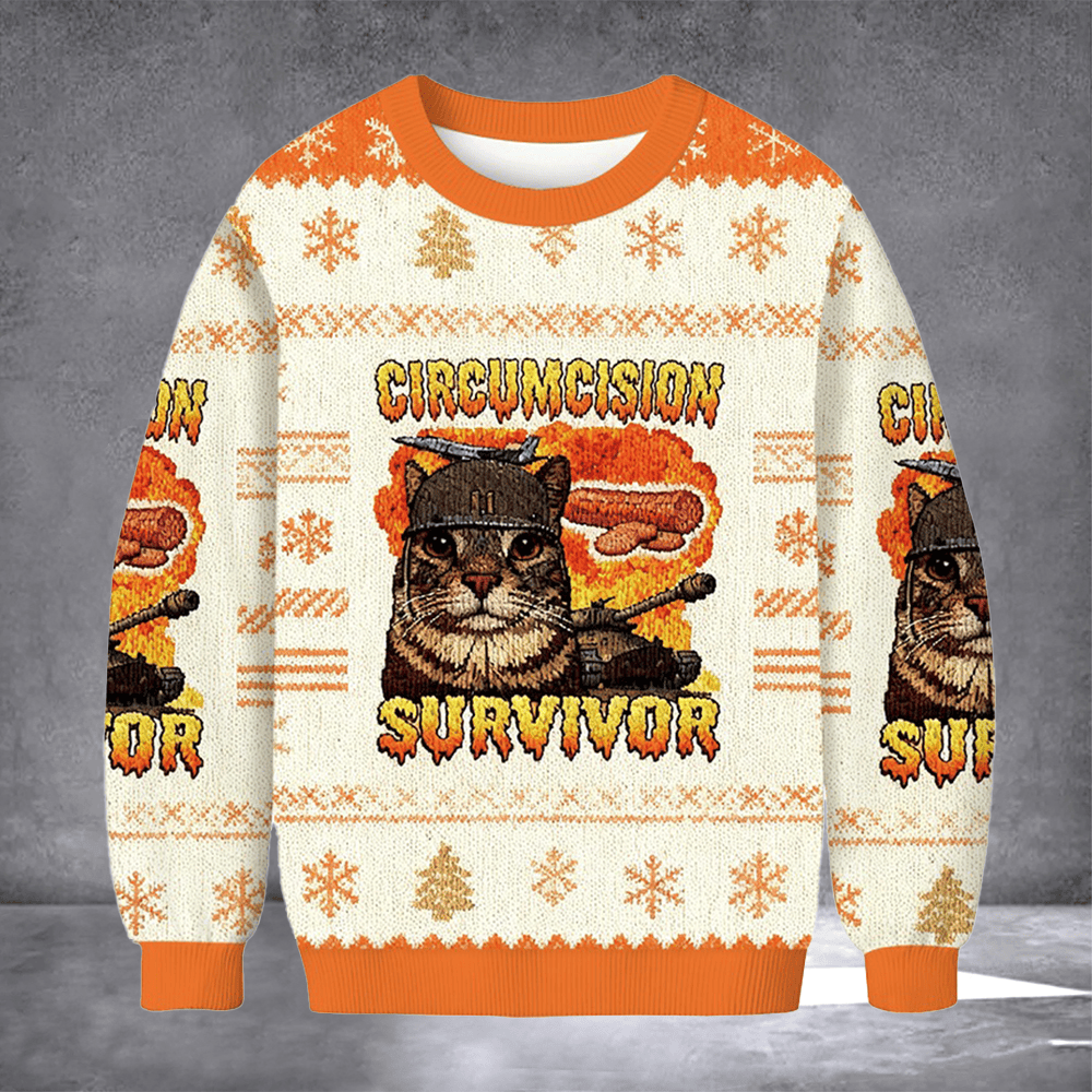 Cat Meme Circumcision Survivor Ugly Christmas Sweater Xmas Clothing Gifts For Cat Lovers - Otakuforge
