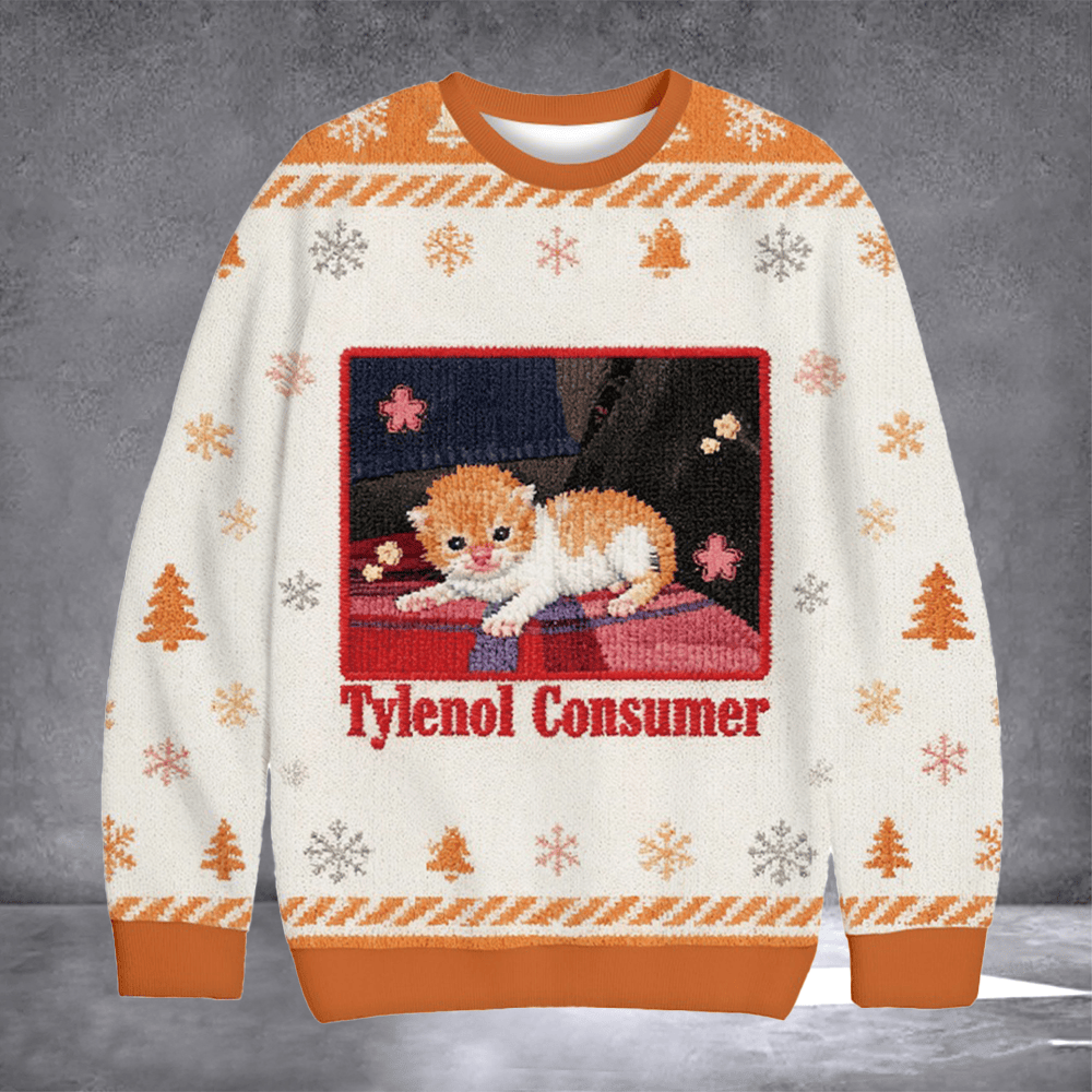 Cat Tylenol Consumer Ugly Christmas Sweater Funny Cat Meme Clothing Christmas Gifts For Men - Otakuforge