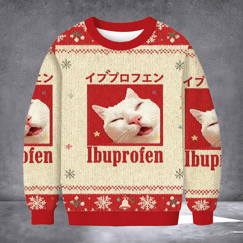 Cat Meme Ibuprofen Ugly Christmas Sweater Xmas Meme Clothing Funny Cat Lovers Gifts Idea - Otakuforge