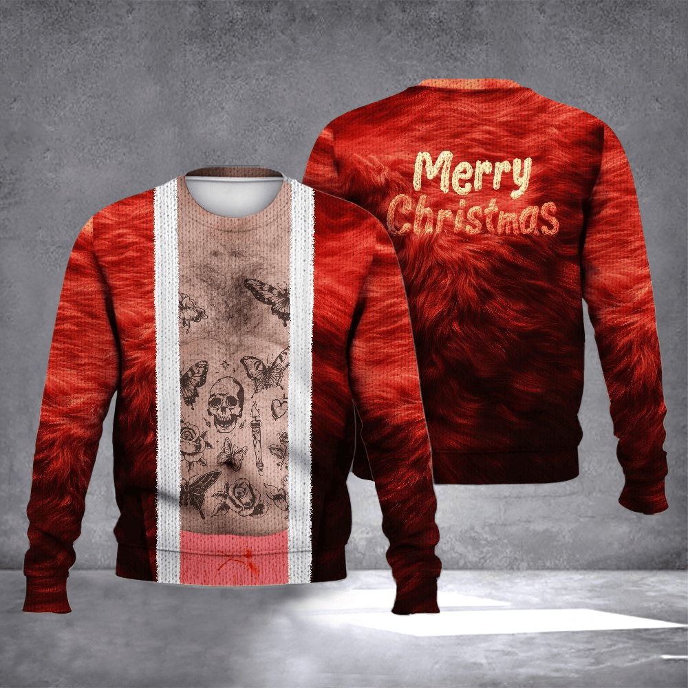 Body Realistic Tattoo Merry Christmas Ugly Christmas Sweater Festive Clothing Funny Gifts - Otakuforge