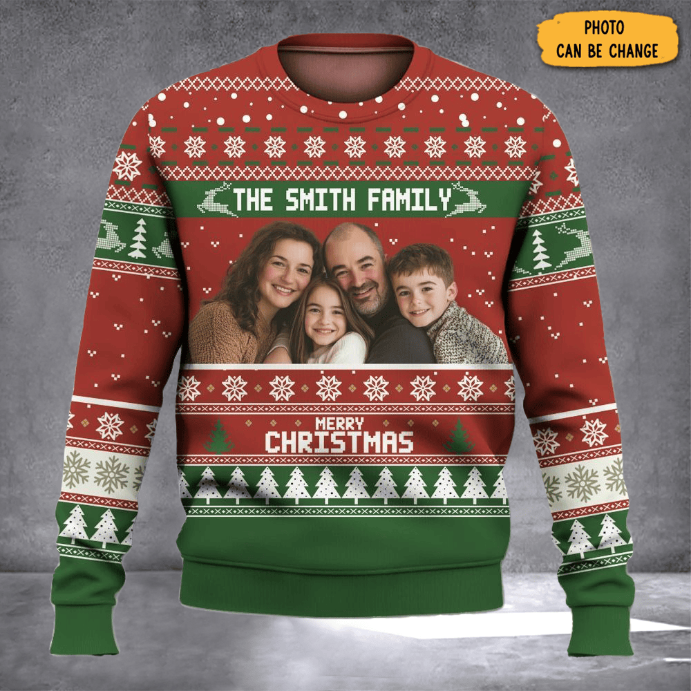 Personalized Photo Merry Christmas Ugly Christmas Sweater Family Gifts For Christmas - Otakuforge