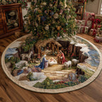 Nativity Scene Quilted Tree Skirt Home Accessories Xmas Tree Base Cover Jesus Christmas Gifts - Otakuforge