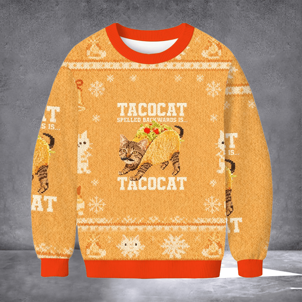 Tacocat Spelled Backwards Ugly Christmas Sweater Funny Xmas Clothing Gifts For Cat Lovers - Otakuforge