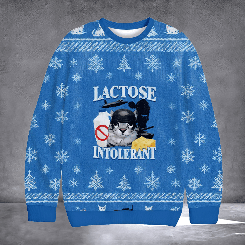 Cat Lactose Intolerant Ugly Christmas Sweater Dairy Free Meme Sweater Cat Themed Gifts - Otakuforge