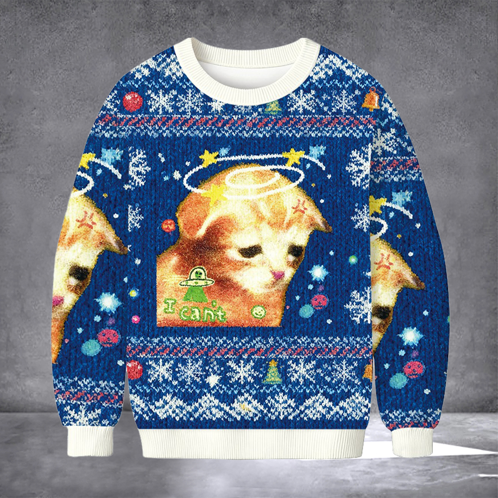 Sad Cat I Can't Ugly Christmas Sweater Winter Clothing Cat Christmas Gifts For Men - Otakuforge