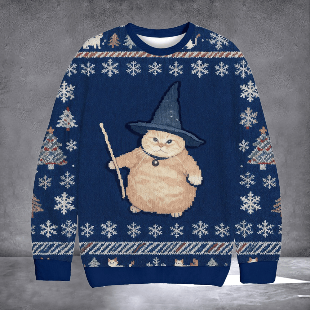 Wizard Cat Meme Ugly Christmas Sweater Funny Christmas Apparel Xmas Gifts For Cat Lovers - Otakuforge
