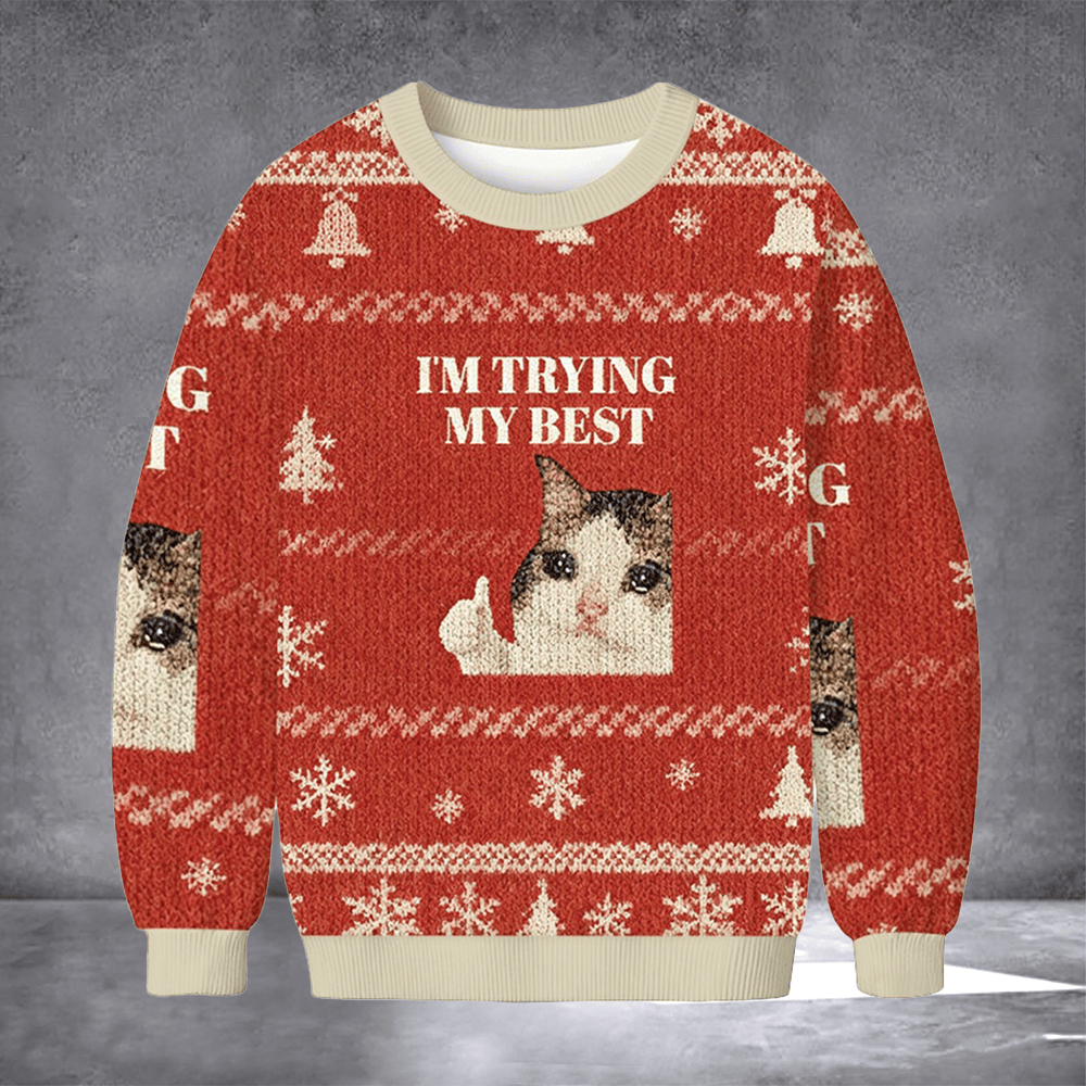 Cat I'm Trying My Best Ugly Christmas Sweater Hilarious Cat Sweater Warm Clothes For Winter - Otakuforge