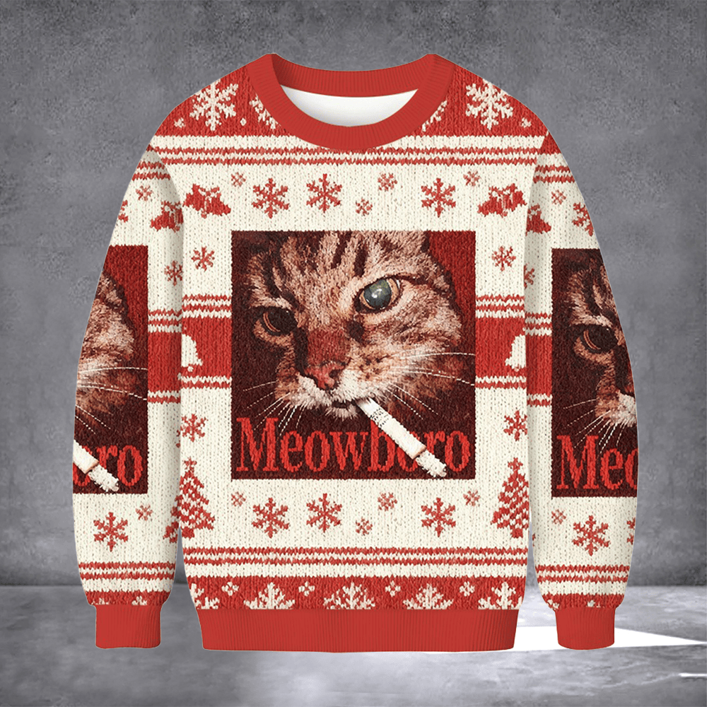 Cat Smoking Meowboro Ugly Christmas Sweater Winter Clothing Xmas Gifts For Smoking Lovers - Otakuforge