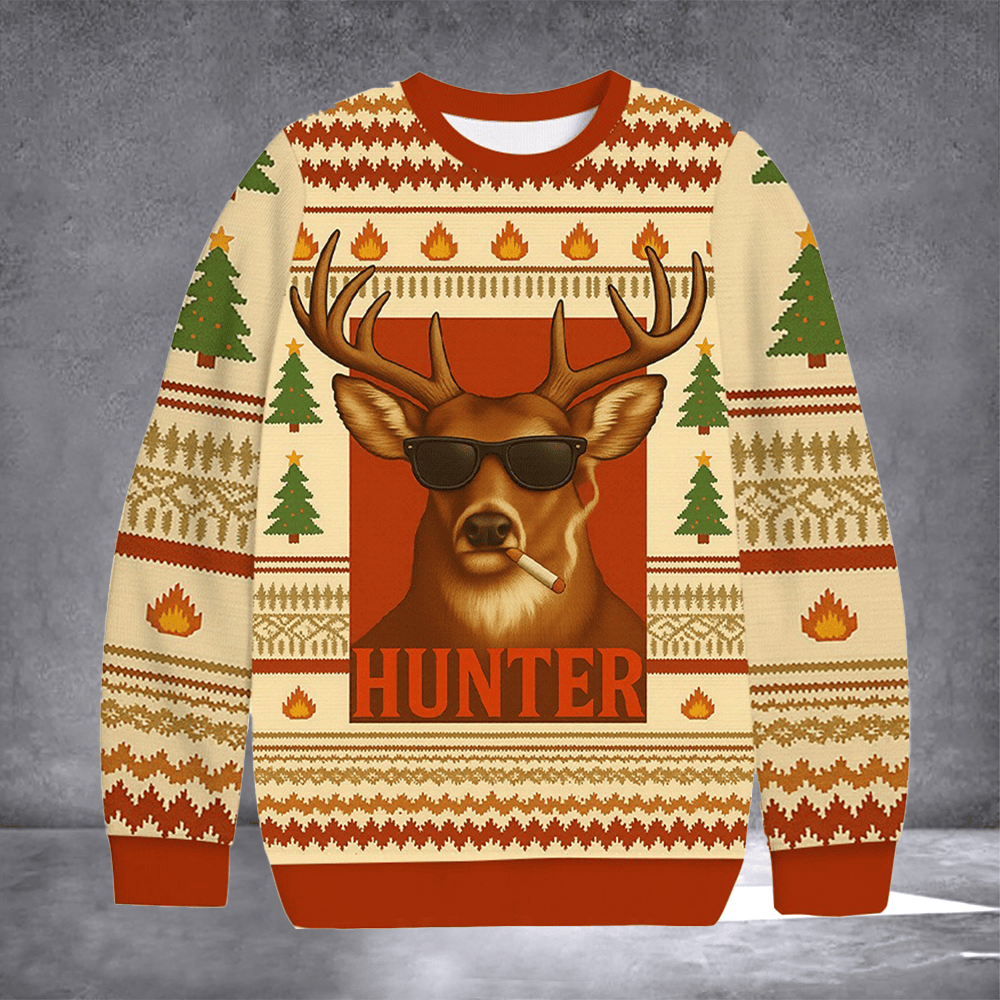 Deer Smoking Hunter Ugly Christmas Sweater Funny Christmas Clothing Xmas Gifts For Hunter - Otakuforge