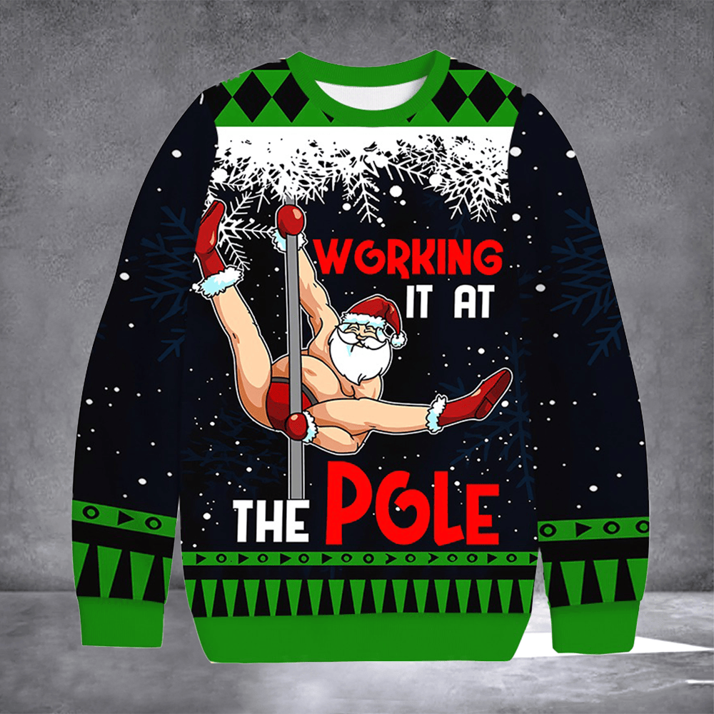 Working It At The Pole Santa Dancing Ugly Christmas Sweater Warm Clothes For Winter Xmas Gift - Otakuforge