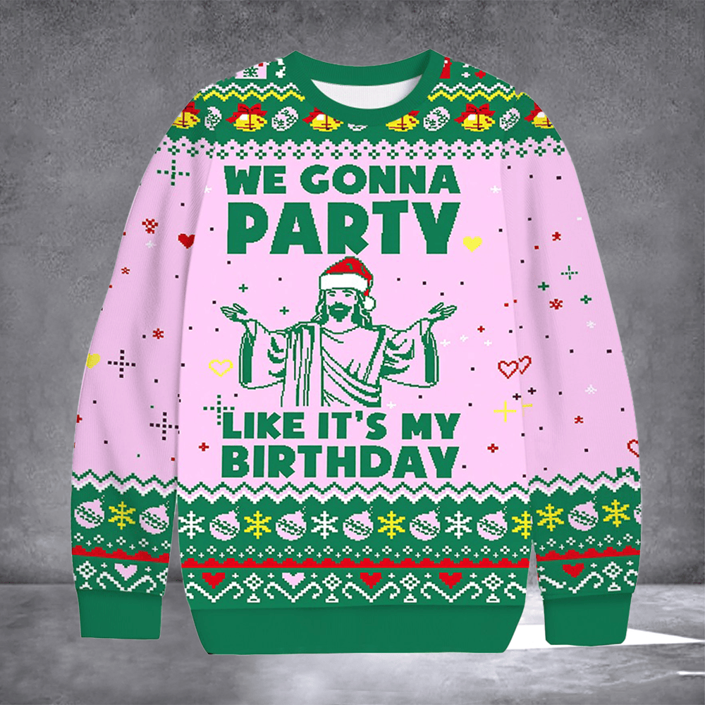 Gonna Party Like It's My Birthday Ugly Christmas Sweater Hilarious Jesus Sweater Gifts - Otakuforge