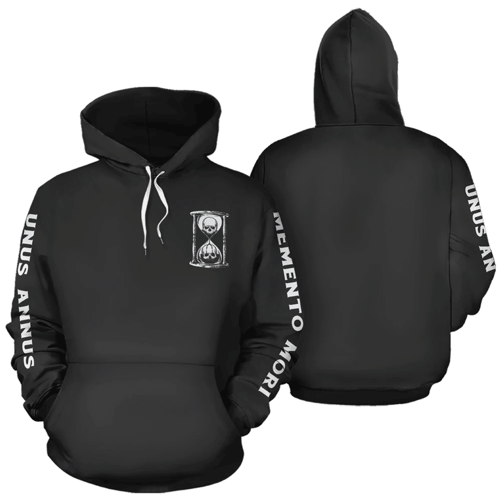 Unus Annus The End Hoodie Skull Hourglass Memento Mori Unus Annus Merch Store Clothing - Otakuforge