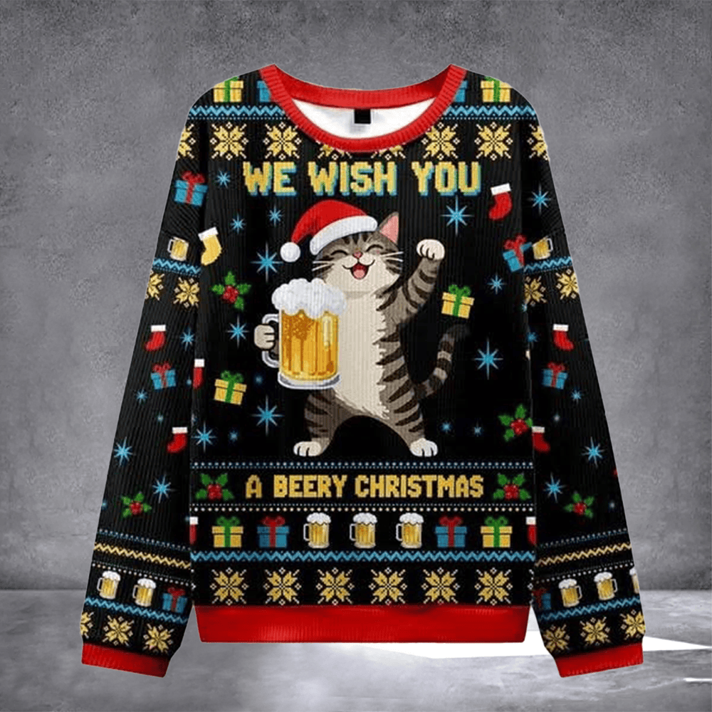 We Wish You A Merry Christmas Ugly Christmas Sweater Xmas Merch Gifts For Beer Lovers - Otakuforge