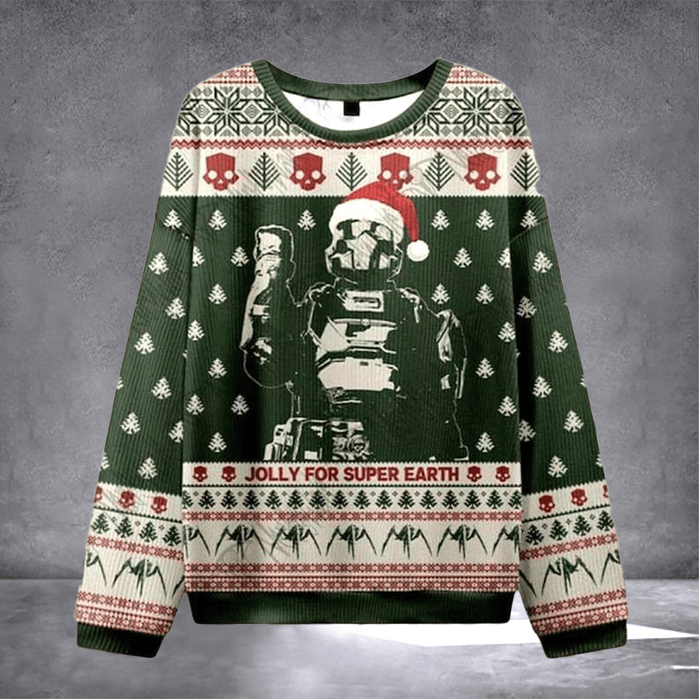 Helldivers Jolly For Super Earth Ugly Christmas Sweater Super Earth Sci Fi Jumper Xmas Gifts - Otakuforge