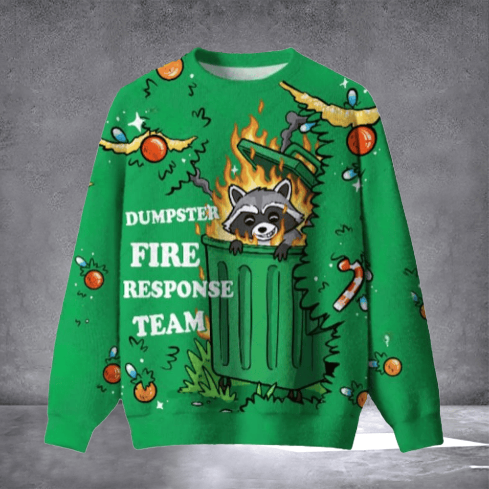 Raccoon Dumpster Fire Team Response Ugly Christmas Sweater Funny Dumpster Fire Merch - Otakuforge