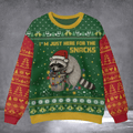 Raccoon I'm Just Here For The Snacks Ugly Christmas Sweater Funny Christmas Day Outfit - Otakuforge