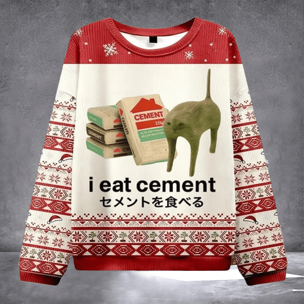 Cat I Eat Cement Ugly Christmas Sweater Funny Cat Meme Clothing Christmas Gifts For Him - Otakuforge