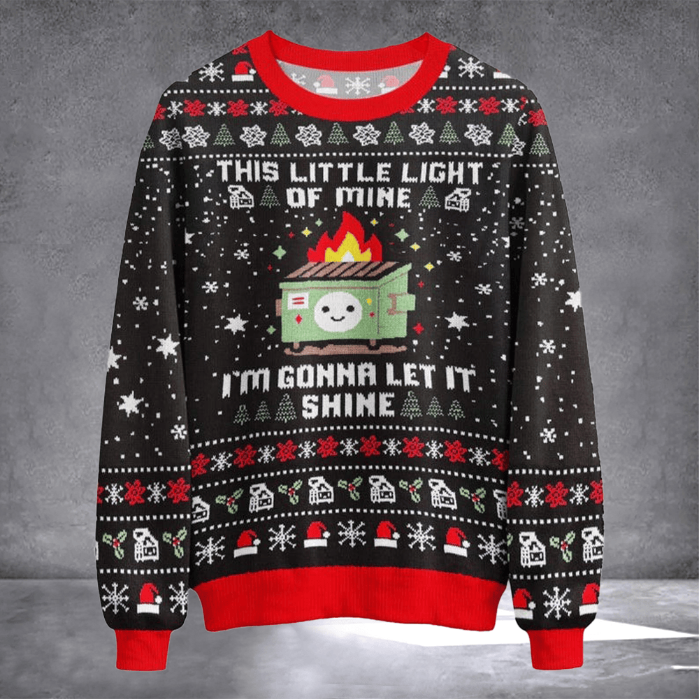 This Little Light Of Mine Dumpster Fire Ugly Christmas Sweater Funny Xmas Apparel Gifts - Otakuforge