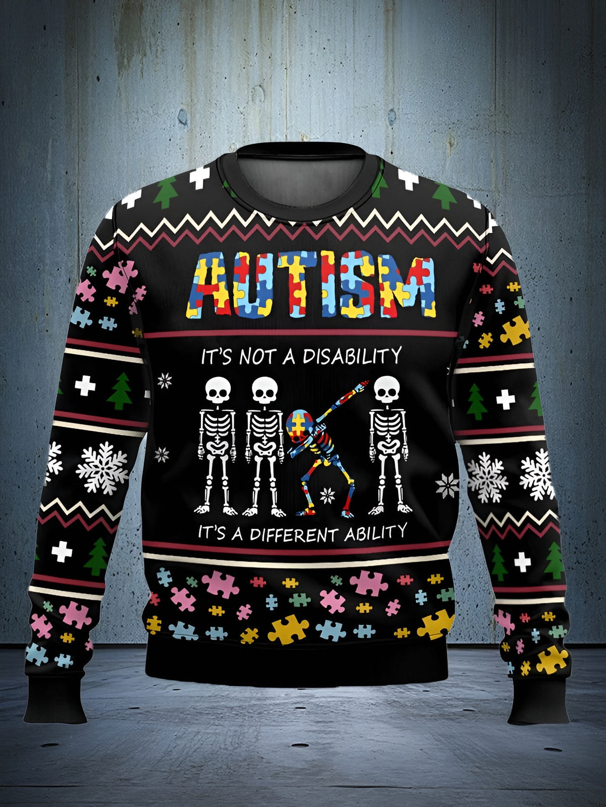 Autism Awareness Ugly Christmas Sweater Funny Skeleton Dancing Autism Awareness Christmas Gifts - Otakuforge