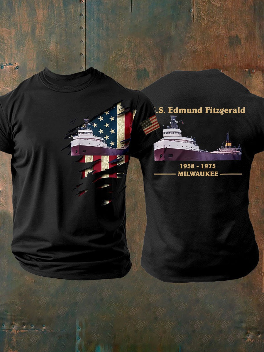 Edmund Fitzgerald 1958 1975 Milwaukee T-Shirt Great Lakes History Tee Commemorative Apparel - Otakuforge