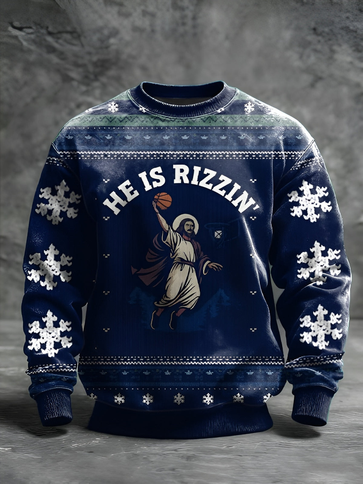 He Is Rizzin Jesus Ugly Christmas Sweater Funny Christian Apparel Xmas Gifts For Him - Otakuforge