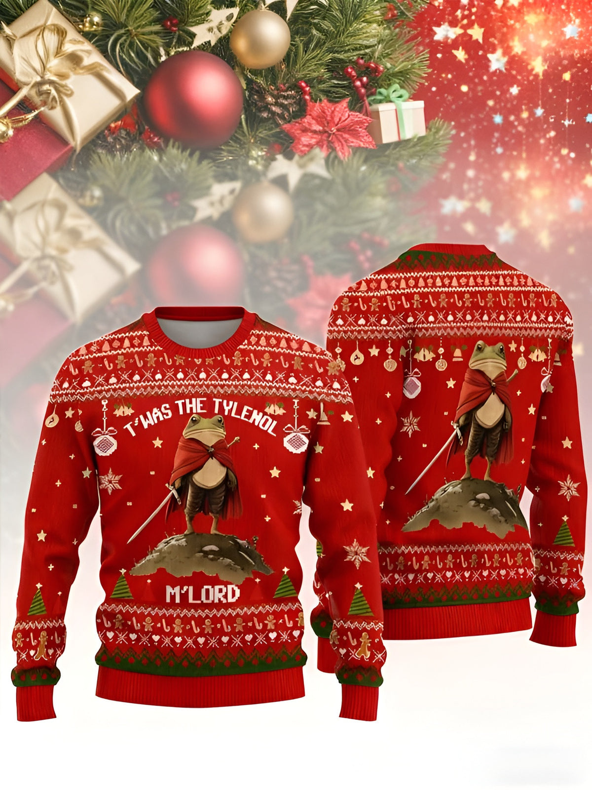 Frog Twas The Tylenol M'lord Ugly Christmas Sweater Funny Medieval Meme Sweater Xmas Gifts - Otakuforge