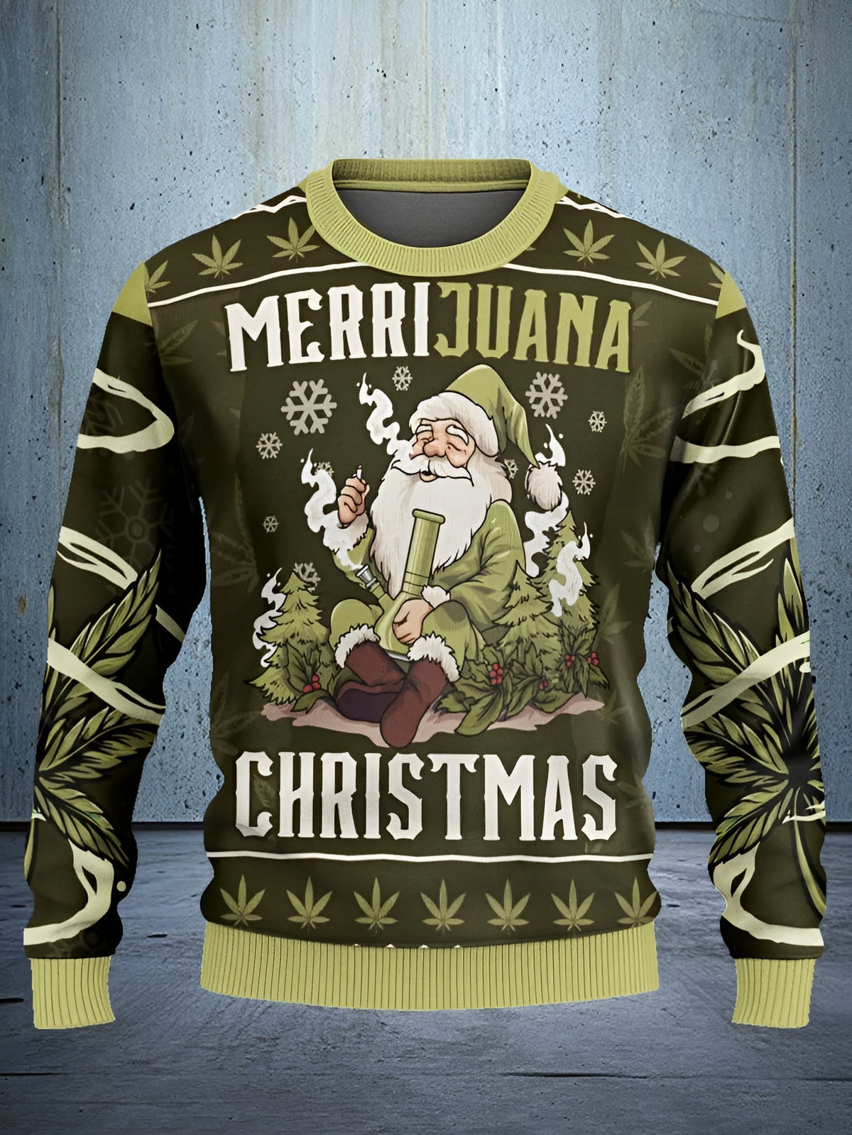 Merrijuana Christmas Smoking Santa Ugly Christmas Sweater Funny Christmas Sweaters Xmas Gift - Otakuforge