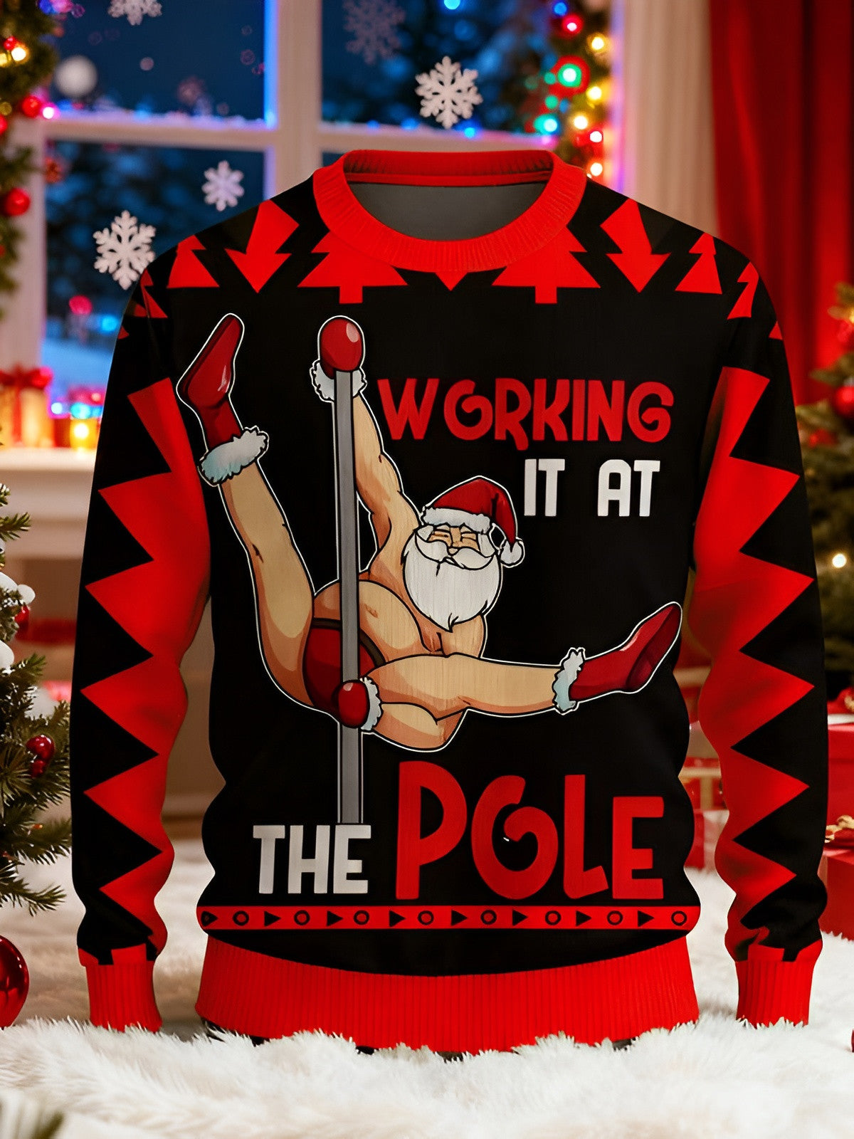 Working It At The Pole Santa Ugly Christmas Sweater Funny Pole Dancing Christmas Sweater - Otakuforge