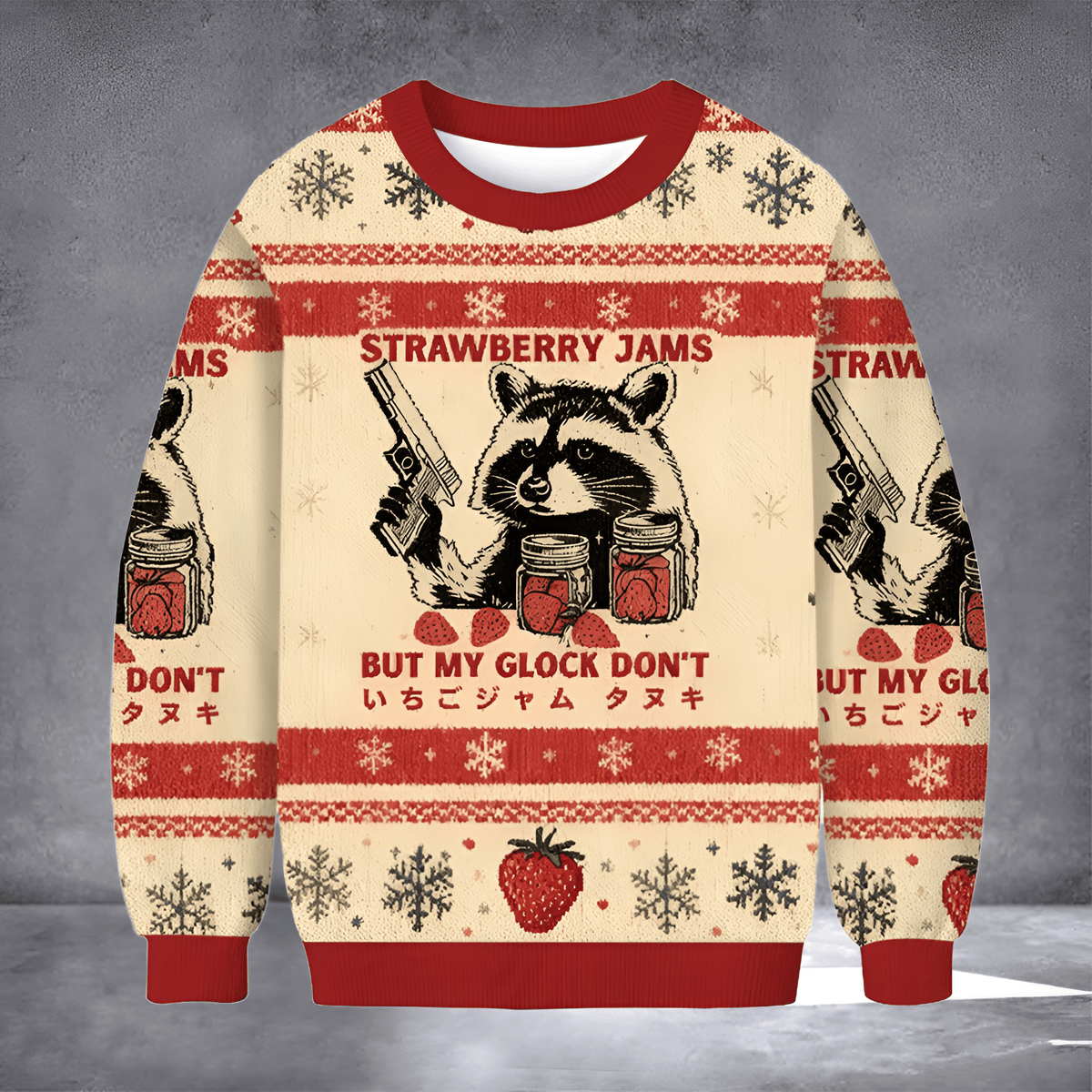 Raccoon Strawberry Jams Ugly Christmas Sweater Funny Xmas Sweater Xmas Gift For Raccoon Lover - Otakuforge