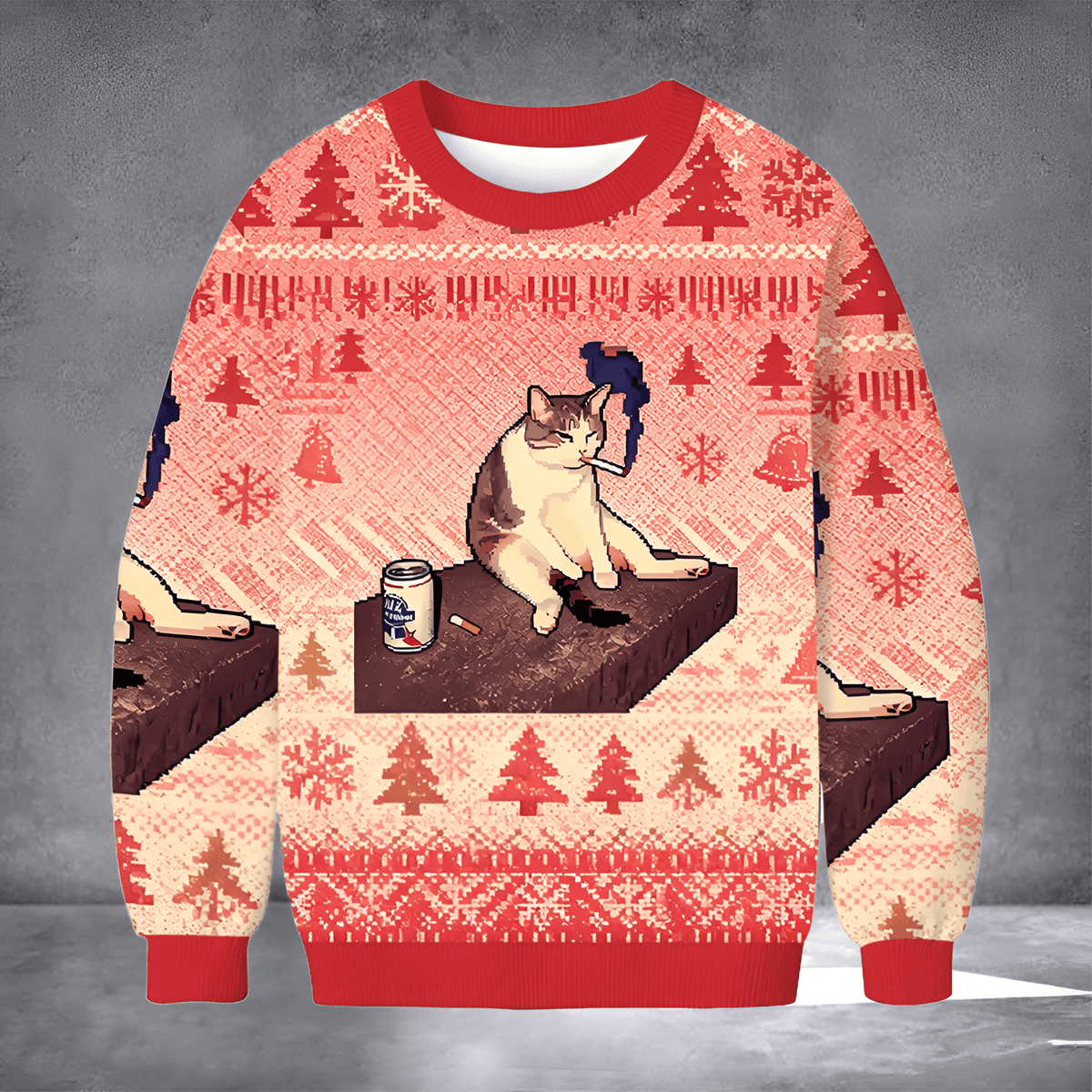 Smoking Cat Meme Ugly Christmas Sweater Xmas Outfits Christmas Gifts For Cat Lovers - Otakuforge