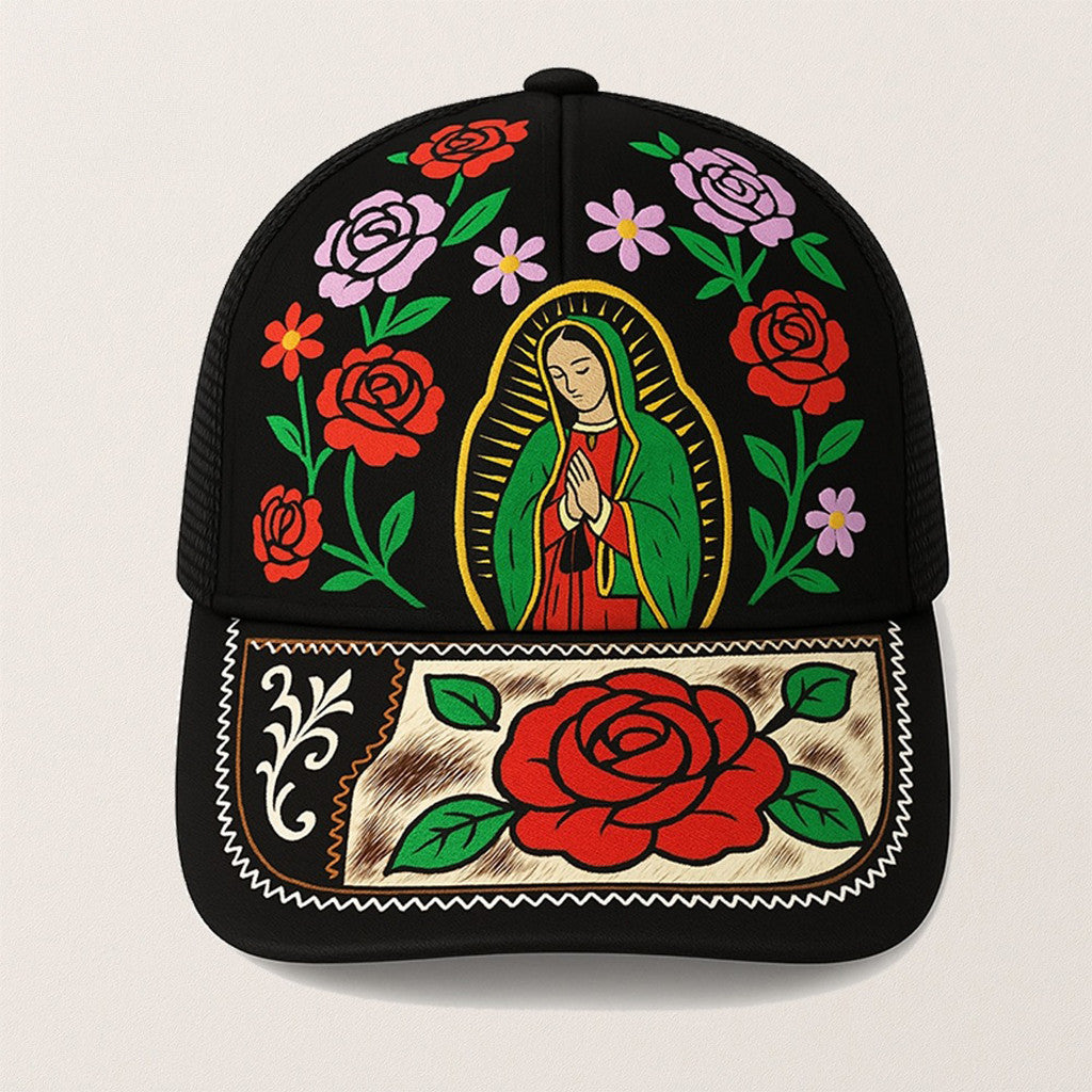 Stephen Wilson Jr Hat Print Floral Virgin Blessed Maria Mother Mary Trucker Cap Merchandise - Otakuforge
