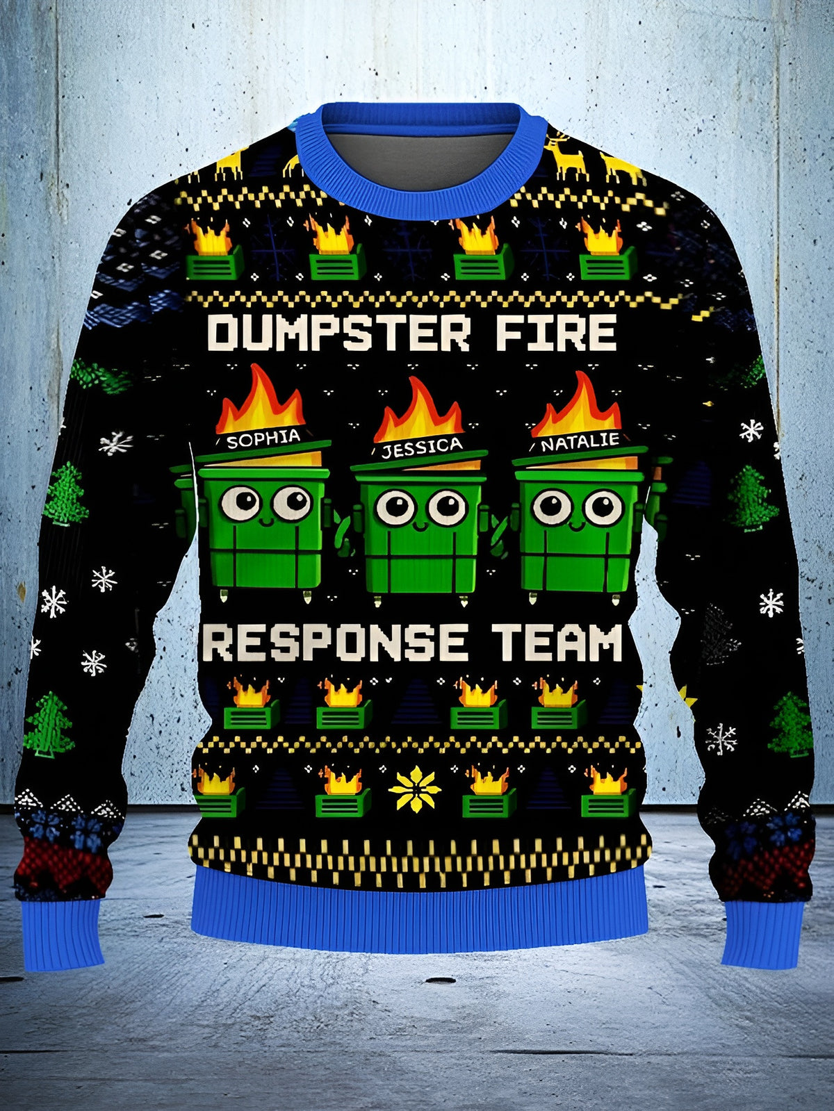 Personalized Dumpster Fire Response Team Ugly Christmas Sweater Funny Dumpster Fire Merch - Otakuforge