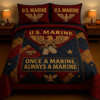 US Marine Quilted Bedding Set Once A Marine Always A Marine USMC Merch Gifts For Veteran - Otakuforge
