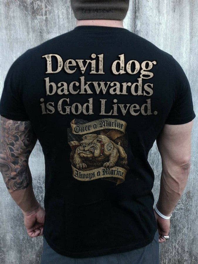USMC Devil Dog Backwards Is God Lived T-Shirt Marine Corps Apparel Gifts For Men - Otakuforge